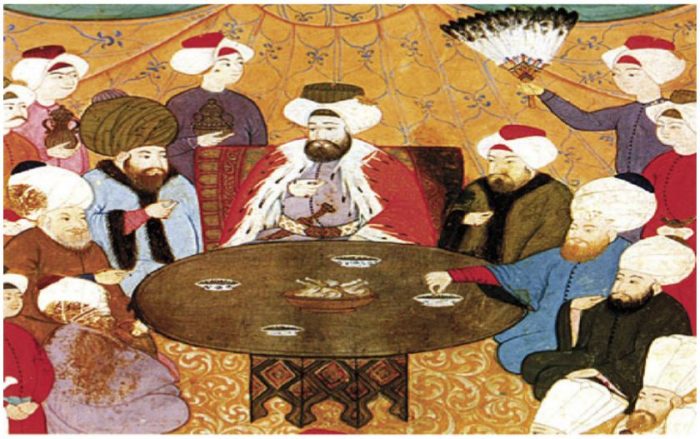 illustration of ottoman sultan having meal