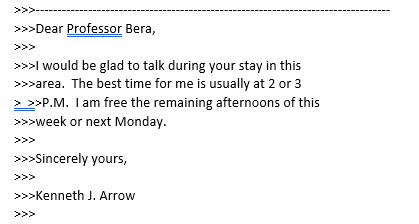 Email exchanges: Arrow and Bera-4