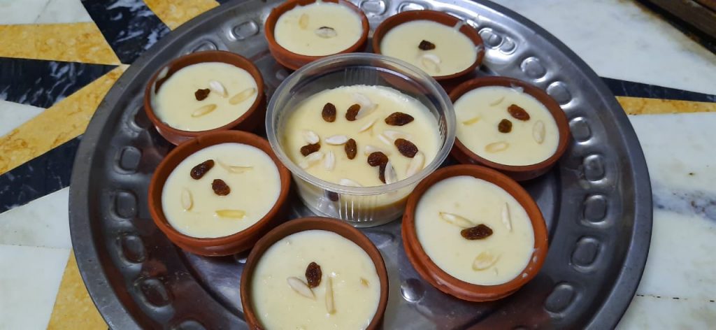 phirni dessert cooked with rice flour and milk