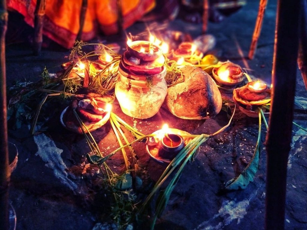 evening ritual during chhath puja